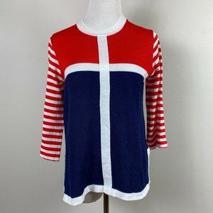 Vintage Joyce Sweater Top S Red White Navy Stripe‎ 3/4 Sleeve Colorblock